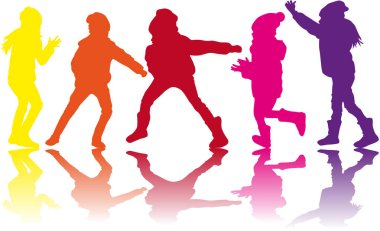 Dans eden çocuklar. Siluetleri insanlar kavramsal.