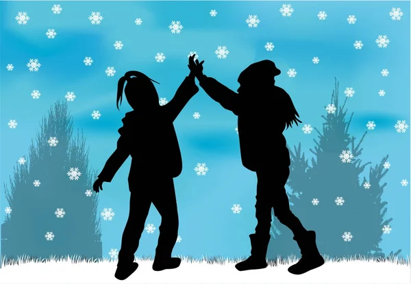 Děti hrající si ve sněhu. — Stockový vektor