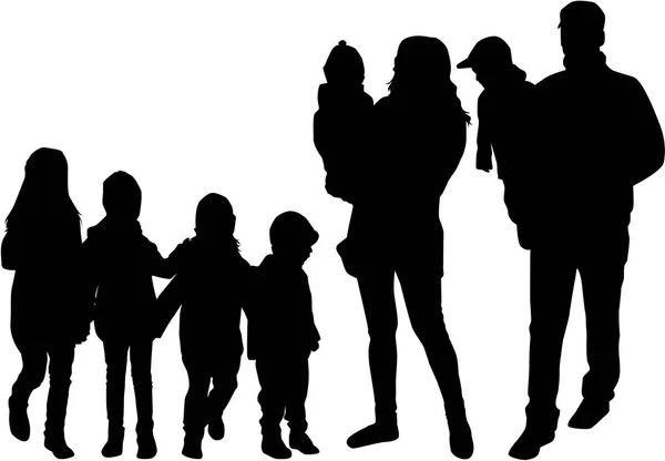 Familie schwarze Silhouetten. — Stockvektor