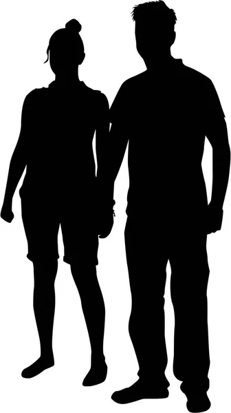 Couple de jeunes, silhouette noire . — Image vectorielle