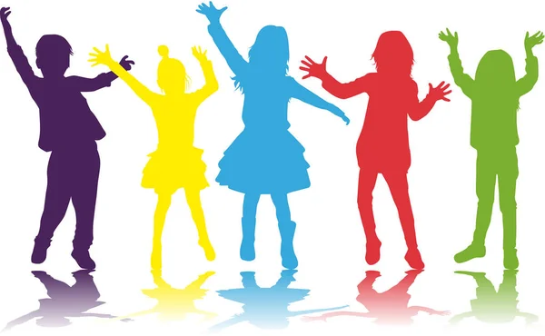 Dansende kinderen. Silhouetten mensen conceptuele. — Stockvector