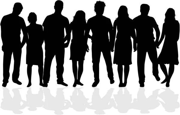 Group of people. Crowd of people silhouettes. — Stock Vector