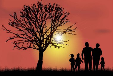 Doğada aile siluetleri.
