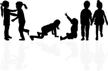 Siluetleri çocukların dans. Vektör.