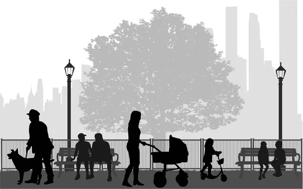 Silhouettes de personnes, fond urbain . — Image vectorielle