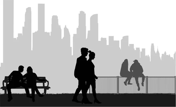 Silhouettes de personnes, fond urbain . — Image vectorielle