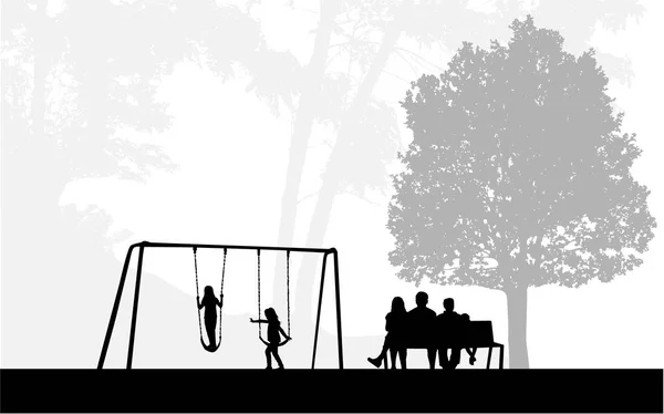 Famille de silhouettes dans le parc . — Image vectorielle