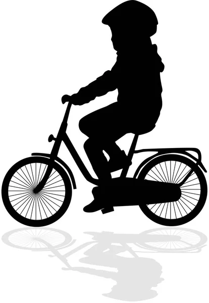 Silhouette of a child on a bike. — Stock Vector