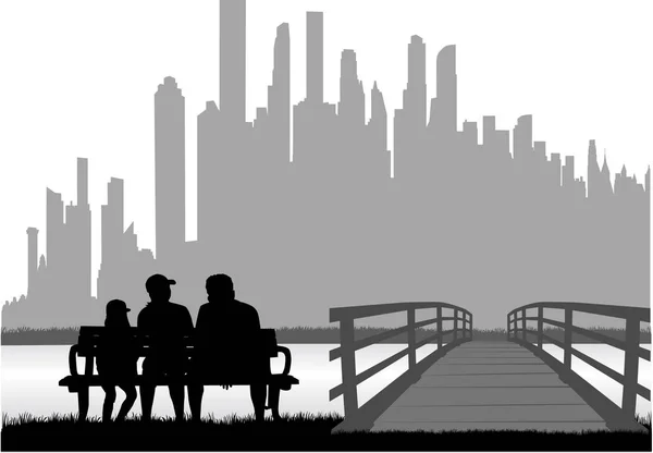 Silhouettes familiales dans la nature . — Image vectorielle