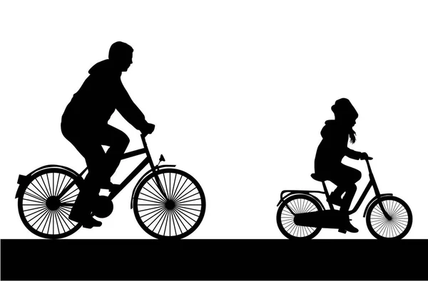 Pai e filha em uma bicicleta . — Vetor de Stock
