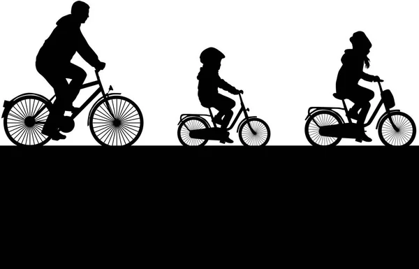 Vader en kinderen op de fiets. — Stockvector