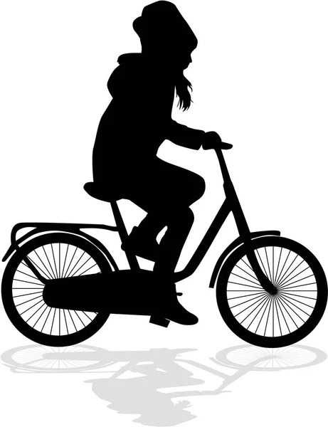 Silhouet van een kind op een fiets. — Stockvector