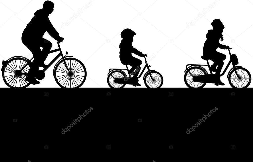 Father and children on a bike.