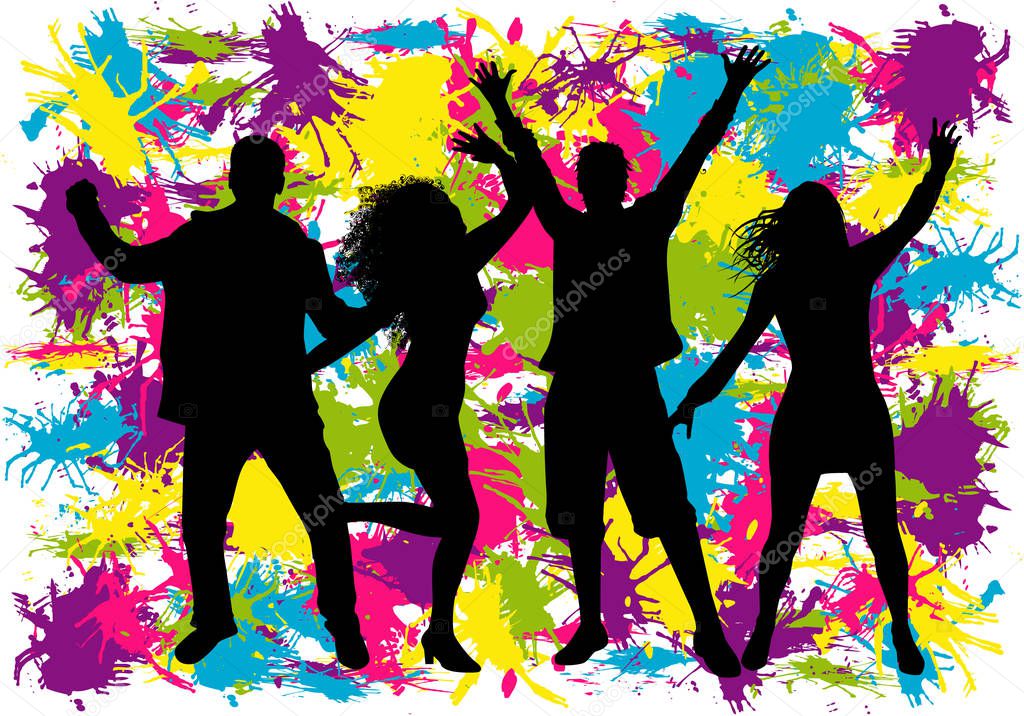 Dancing people silhouettes. Abstract background.