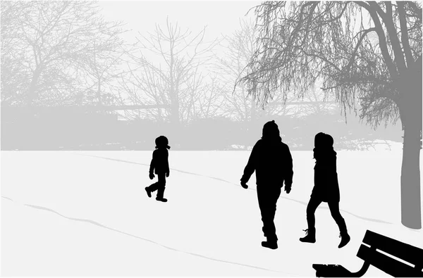 Familie silhouetten in de natuur. — Stockvector