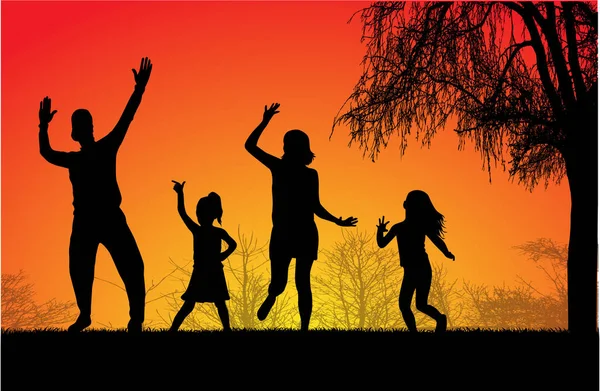 Silhouettes familiales dans la nature . — Image vectorielle