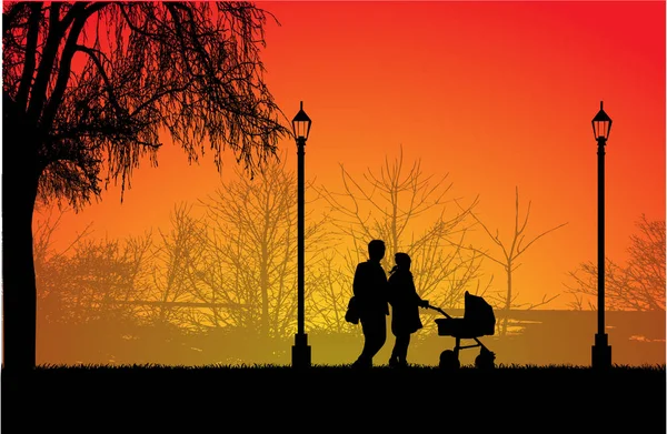 Family on a walk. Silhouettes of people — Stock Vector