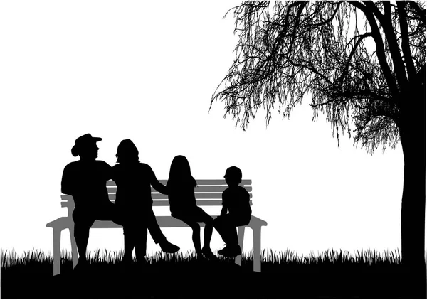 Family silhouettes in nature. — Stock Vector