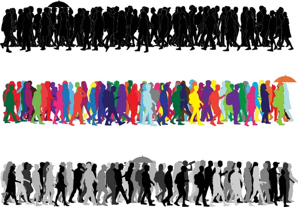 Group of people. Crowd of people silhouettes. — Stock Vector