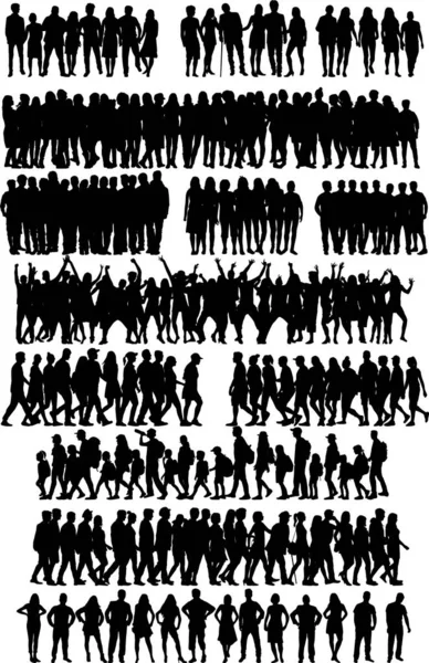 Groupe de personnes. Des silhouettes de foule. — Image vectorielle