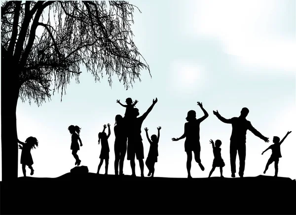 Family silhouettes in nature — Stock Vector