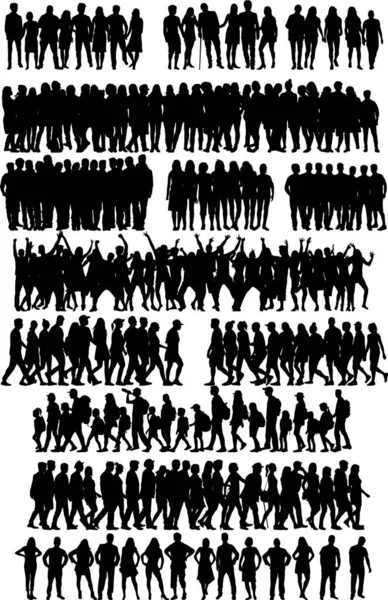 Grupo de personas. Multitud de personas siluetas. — Archivo Imágenes Vectoriales