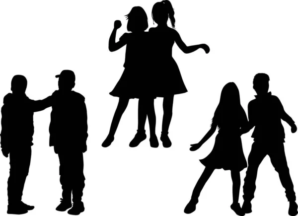 Schwarze Silhouette Von Kindern Auf Weißem Hintergrund — Stockvektor