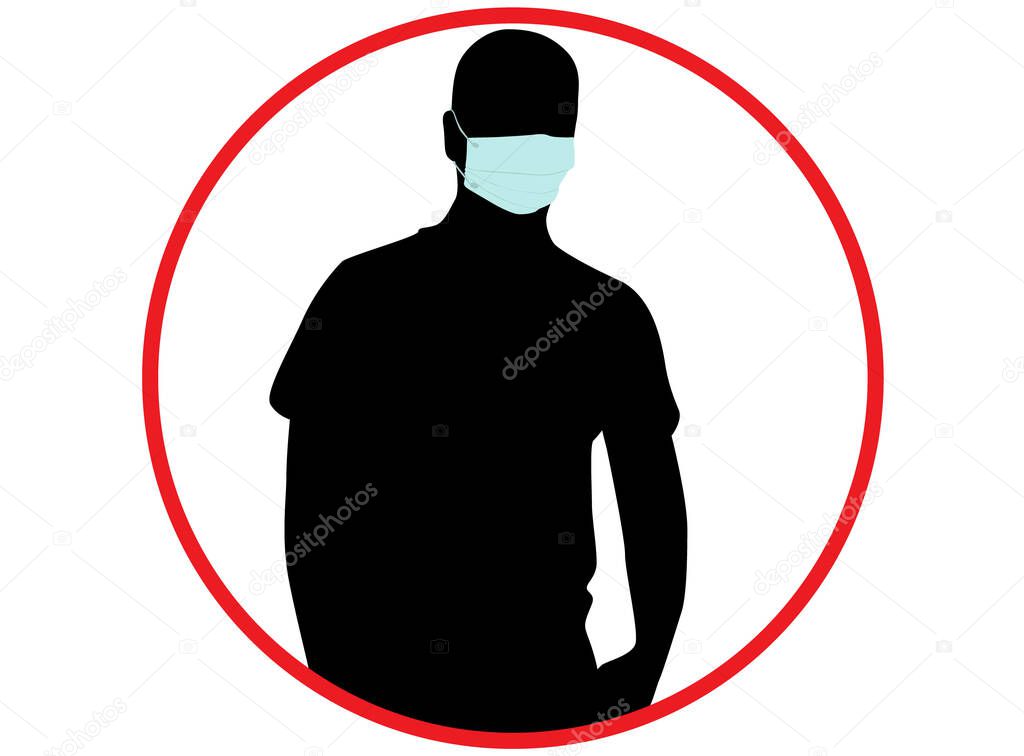 Silhouettes of people in medical masks. Virus protection.