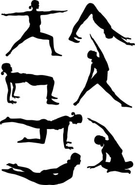 Yoga egzersizlerinin siluetleri..