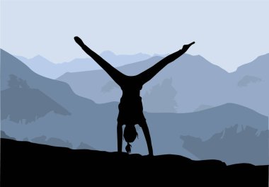 Yoga egzersizleri, pratik yapan bir kızın silüeti..