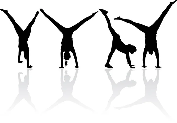 Silhouette Jeune Homme Agile Faisant Handstand — Image vectorielle