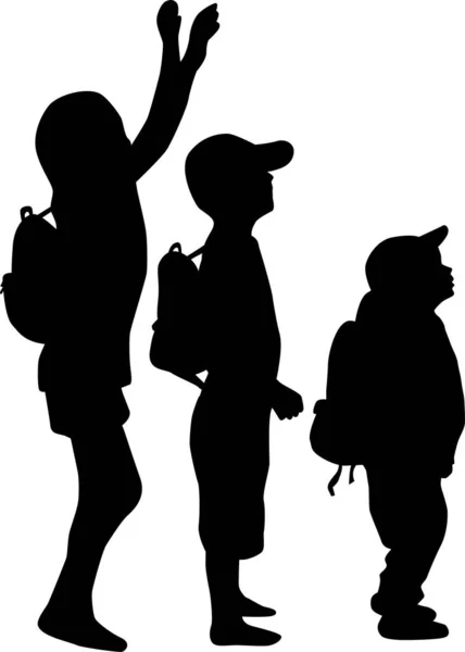 Siluetas Niño Con Una Mochila — Vector de stock