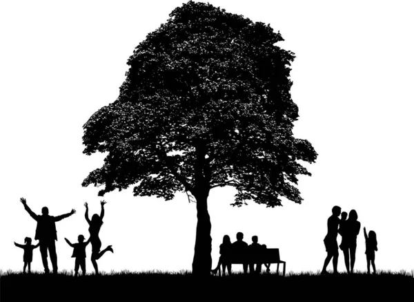 Silhouettes Peopel Famille Dans Nature — Image vectorielle