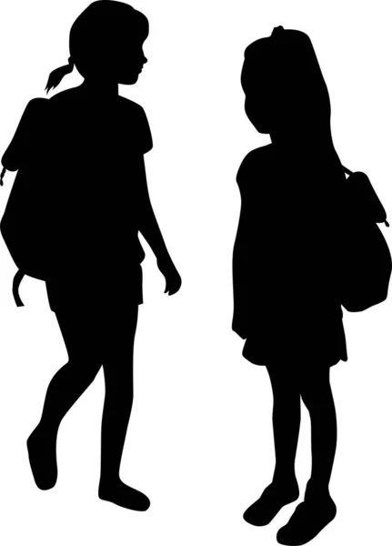 Silhouettes Enfant Avec Sac Dos — Image vectorielle