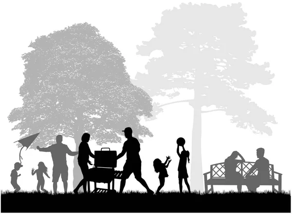 Pique Nique Familial Dans Jardin — Image vectorielle