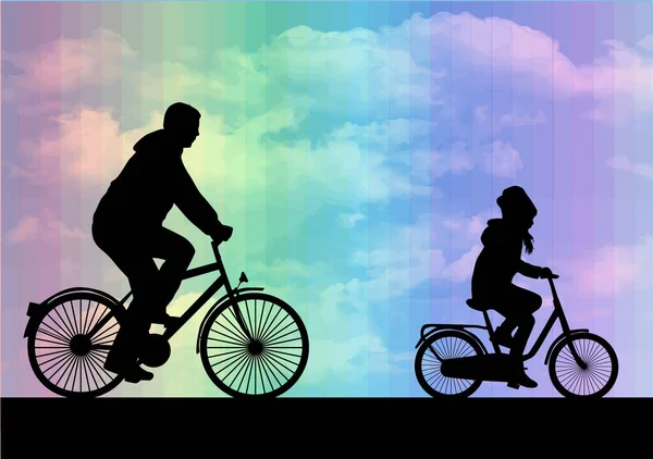 Pai Filha Uma Bicicleta — Vetor de Stock