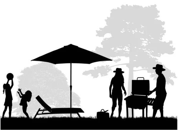 一家人在花园里野餐 — 图库矢量图片