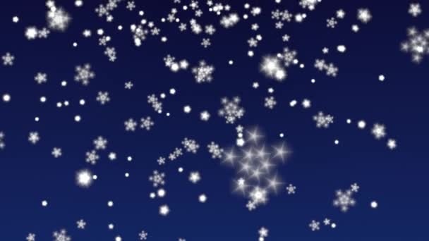 Christmas Snowflakes Falling Dark Blue Background Abstract Cgi Animation — Stock Video