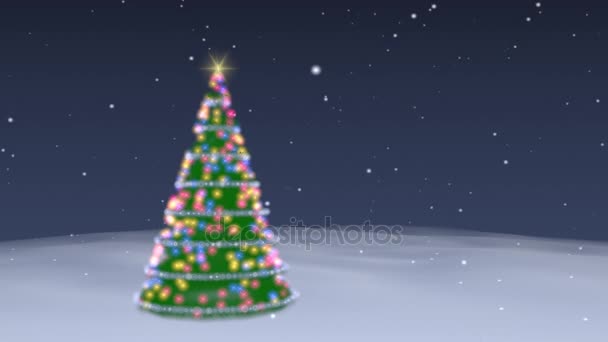 Glowing Christmas Tree Falling Snowflakes Abstract Cgi Animation — Stock Video