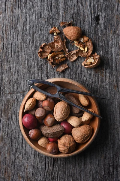 Bowl of Mixed Nuts and Nutcracker — Stock Photo, Image