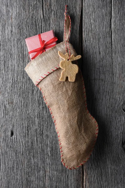 Antiquado burlap Natal Stocking — Fotografia de Stock