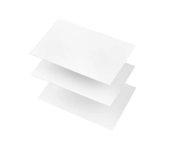 Drei leere Buisness-Karten, die auf Weiß schweben. — Stockfoto