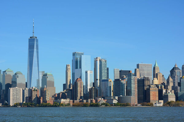 NEW YORK, NY - 04 NOV 2019: The Manhattan Skyline seen from Liberty State Park.