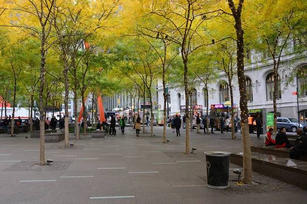 New York, Ny - 05 Nov 2019: Zuccotti Park, med upplysta träd, — Stockfoto