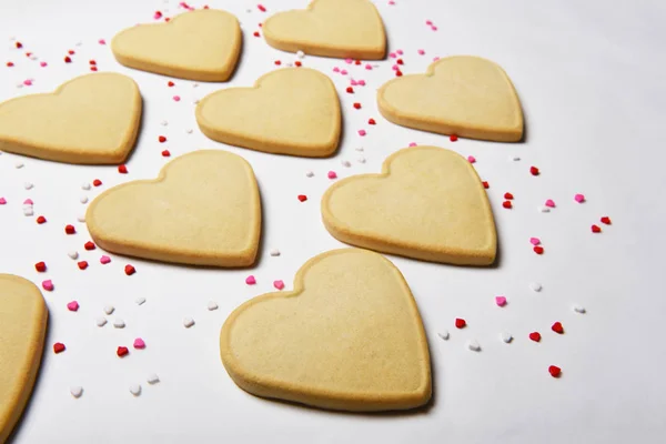 Valentines Day Concept: closeup of fresh baked heart shaped cook — 스톡 사진