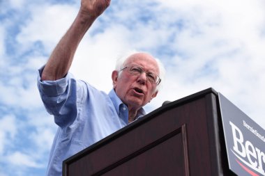 SANTA ANA, CALIFORNIA - 21 FEB 2020: Bernie Sanders speaks at a rally at Santa Ana Valley High School prior to the California primary.