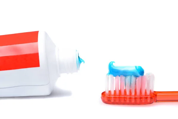 Concept Hygiène Buccale Gros Plan Tube Dentifrice Une Brosse Dents — Photo
