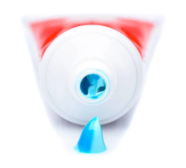 Oral Hygiene Concept Closeup Tube Toothpaste Dollop Paste Isolated White — Zdjęcie stockowe