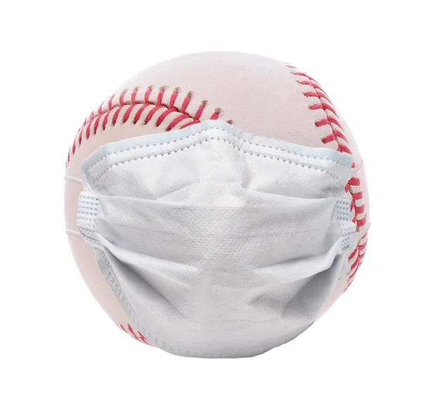 Covid Sports Concept Una Palla Baseball Con Maschera Chirurgica Isolata — Foto Stock