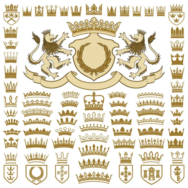 Sammlung heraldischer Wappen und Kronen — Stockvektor
